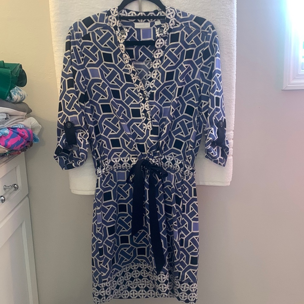 New York & Company size small blue geometric trellis print dress